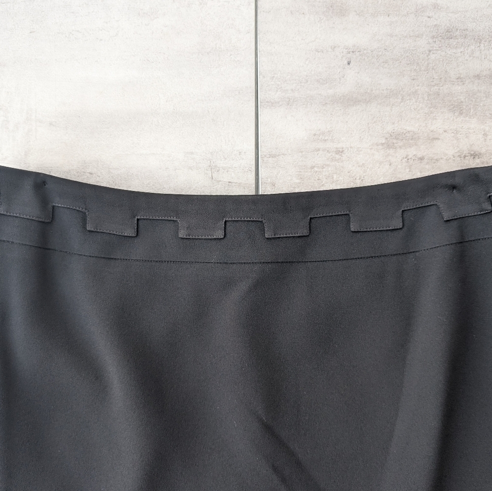 Simon Chang Black Lined Slit A Line Midi Pencil Skirt Womens Size 8 - Picture 2 of 10